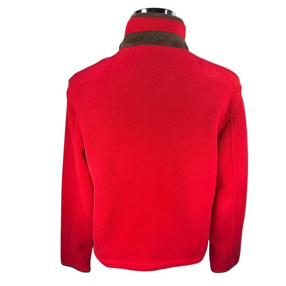 Vintage Polo Ralph Lauren Fleece Jacket Men’s Large Red Full Zip Suede Trimmed - Picture 5 of 11